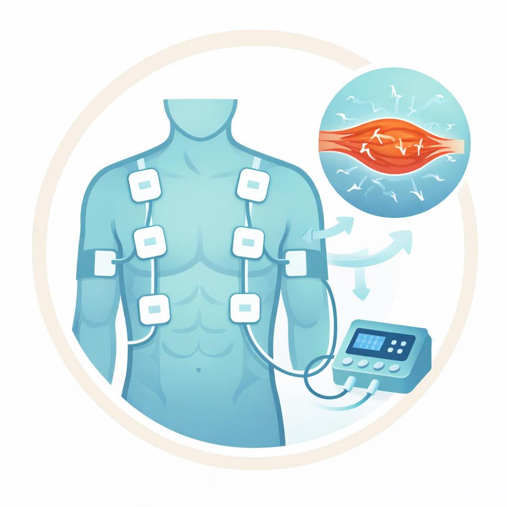 Illustration of electrotherapy used in chiropractic care by a chiropractor in Opelika, AL, focusing on muscle treatment.