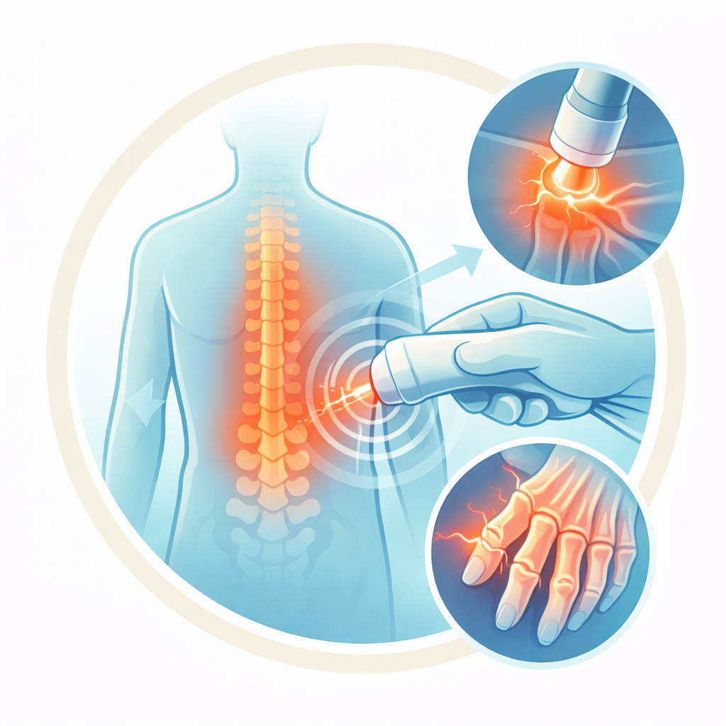 Chiropractic care illustration showing spine, hand therapy. Visit a chiropractor in Auburn, AL for pain relief and healing.